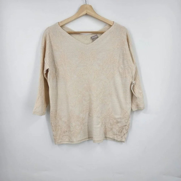 Chico's Sweaters - Chicos Women's Double V Neck Baroque 3/4 Sleeve Patterned Sweater‎ Size M NWT